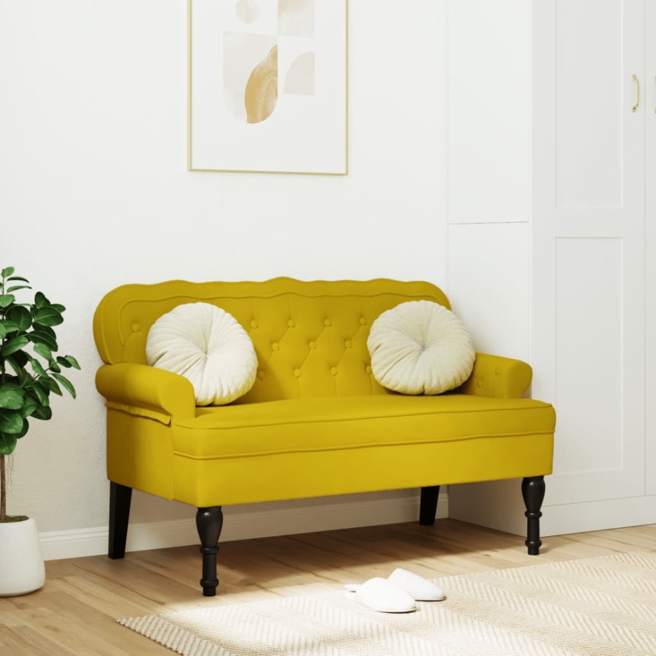Banco con respaldo terciopelo amarillo 119,5x64,5x75