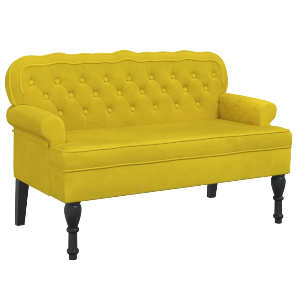 Banco con respaldo terciopelo amarillo 119,5x64,5x75