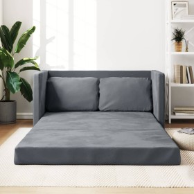 Sofá cama de suelo 2 en 1 terciopelo gris oscuro 122x204x55