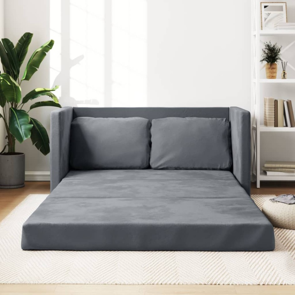 Sofá cama de suelo 2 en 1 terciopelo gris oscuro 122x204x55