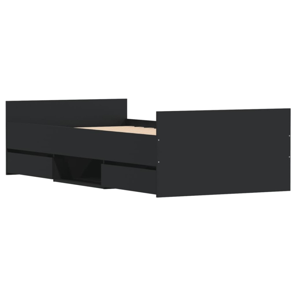 Estructura de cama con cabecero piecero negro 90x190