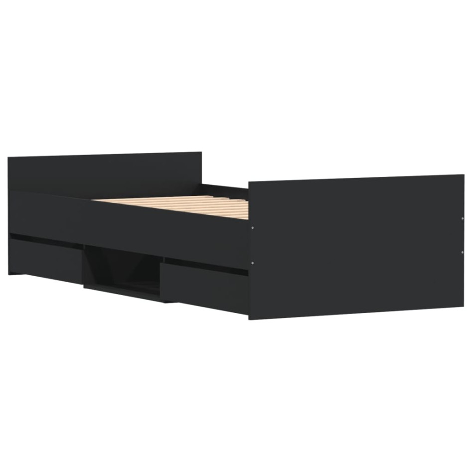 Estructura de cama con cabecero piecero negro 90x190