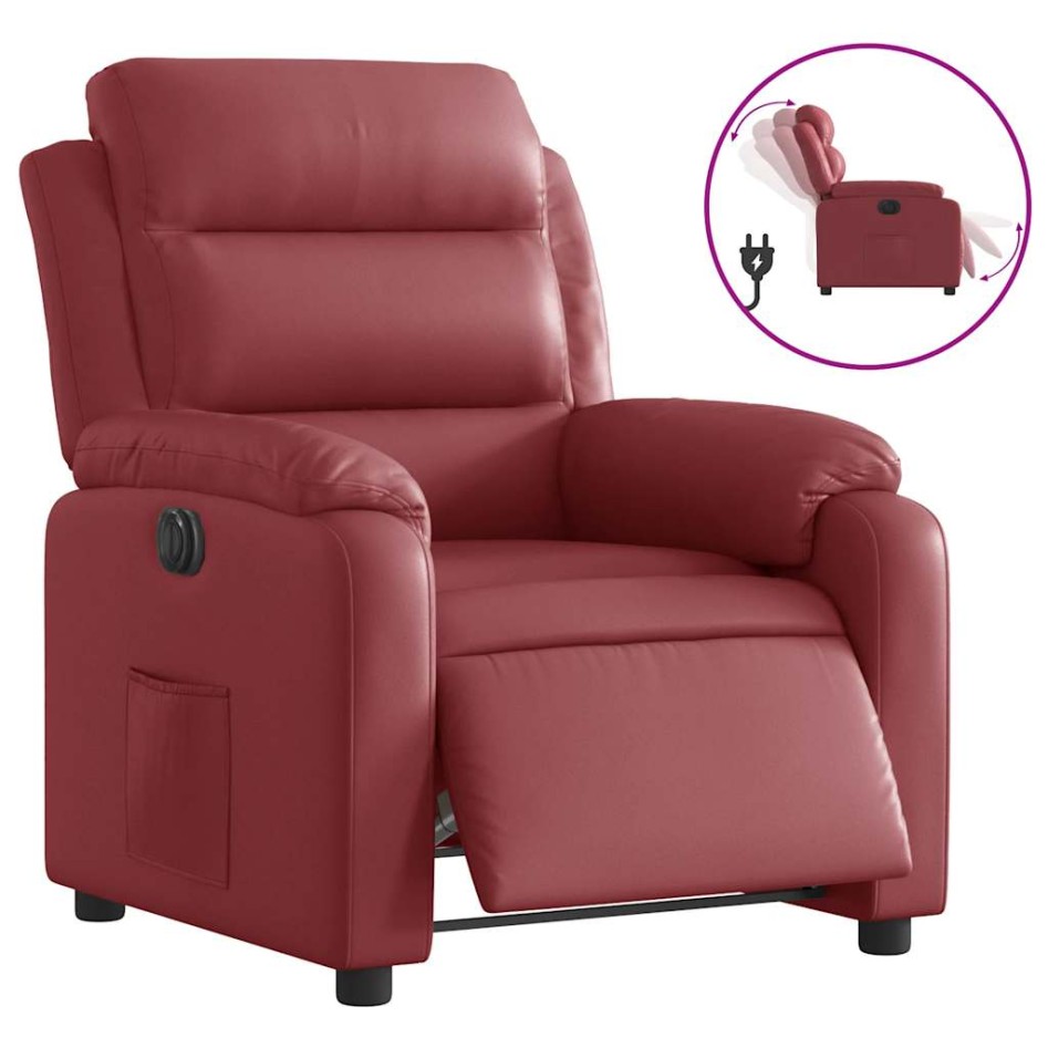 Sillón reclinable eléctrico de cuero sintético rojo