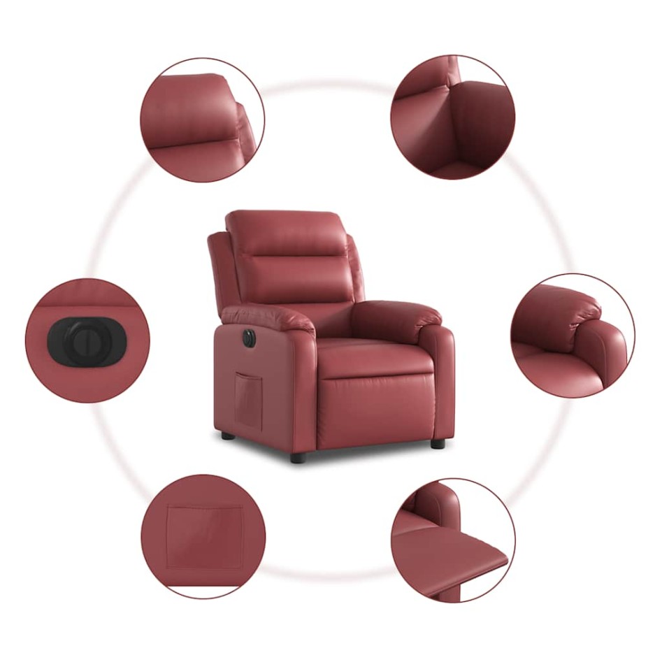 Sillón reclinable eléctrico de cuero sintético rojo