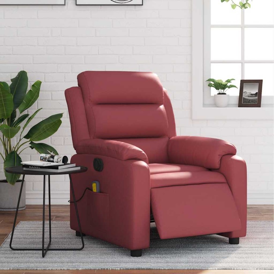 Sillón masaje reclinable eléctrico cuero sintético rojo