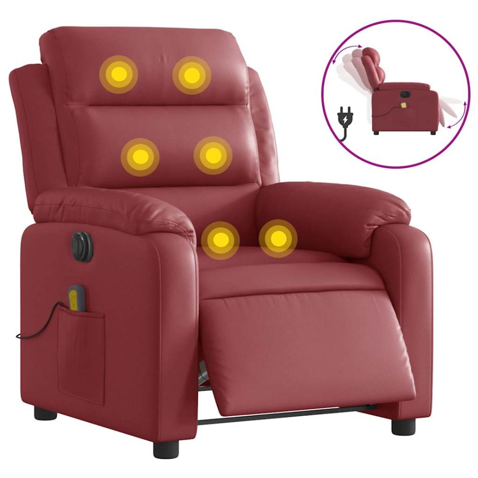 Sillón masaje reclinable eléctrico cuero sintético rojo