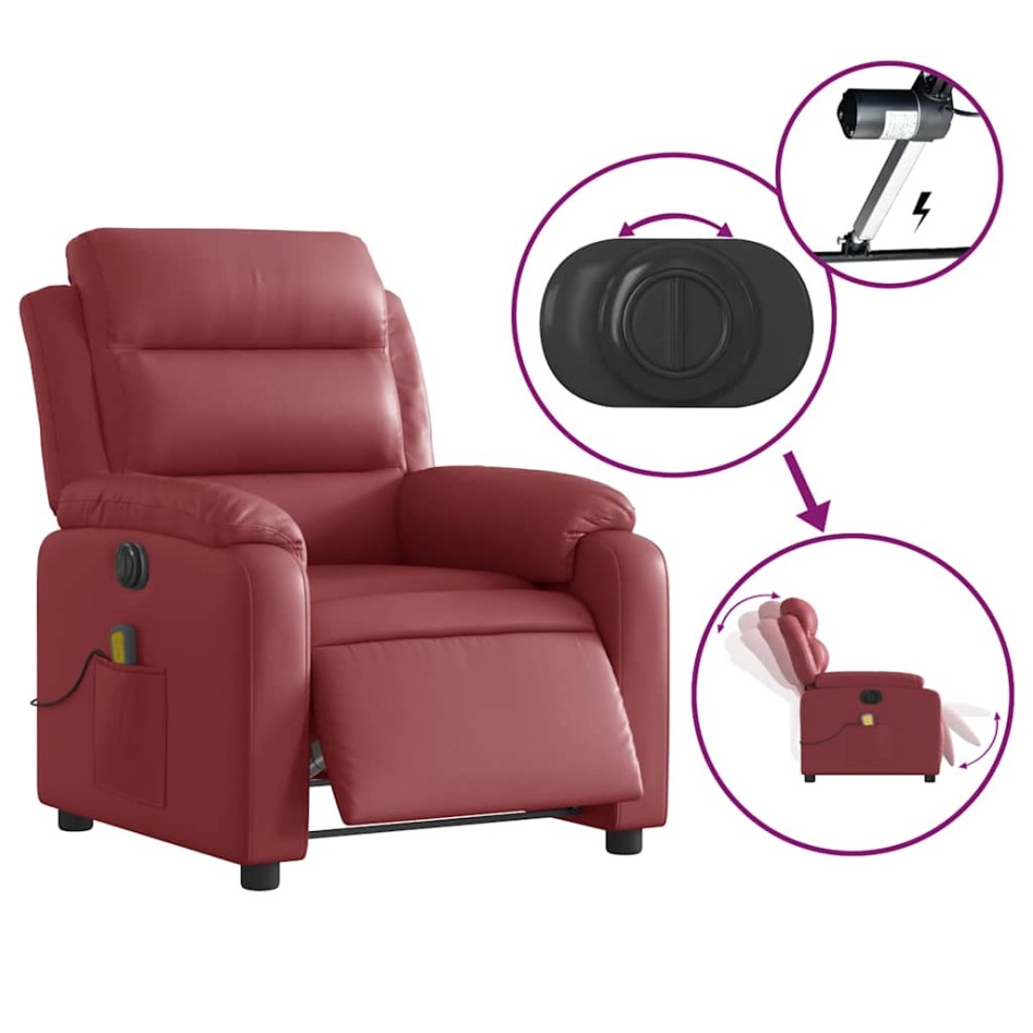 Sillón masaje reclinable eléctrico cuero sintético rojo