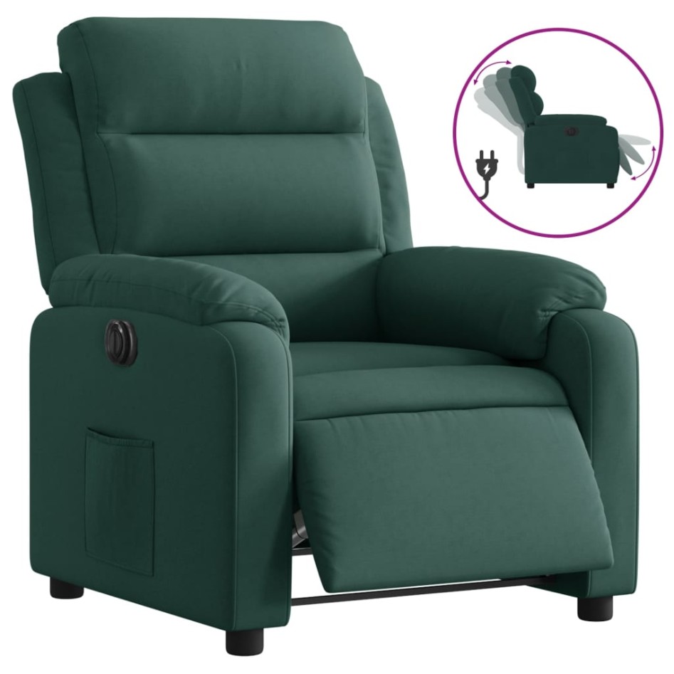 Sillón reclinable eléctrico de terciopelo verde