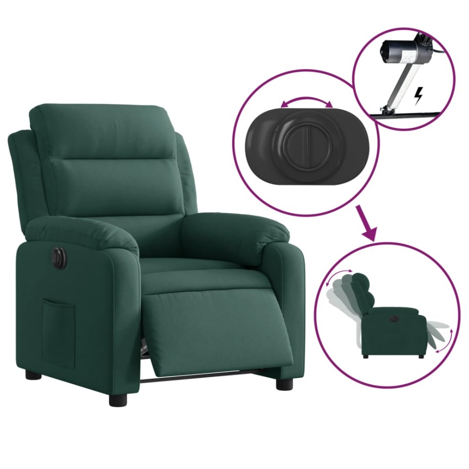 Sillón reclinable eléctrico de terciopelo verde