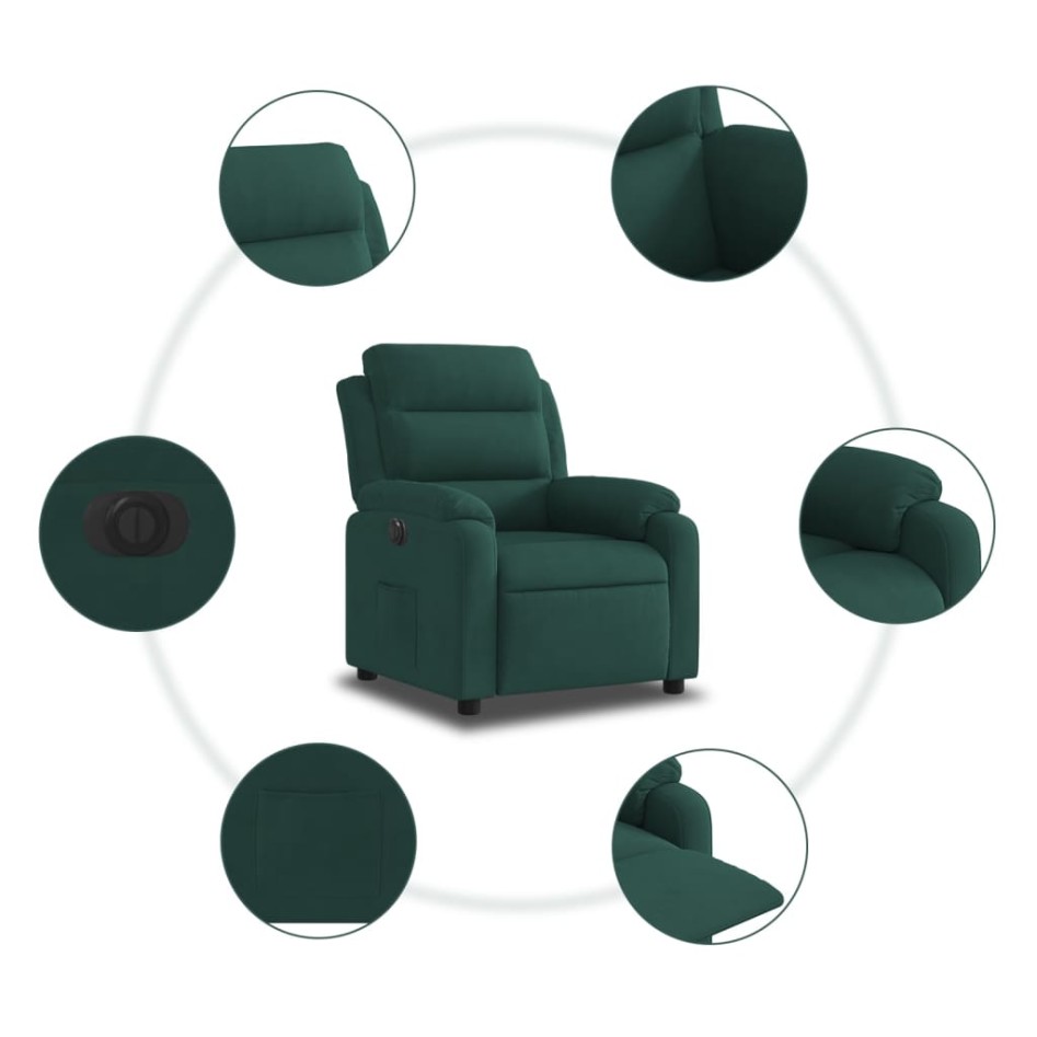Sillón reclinable eléctrico de terciopelo verde