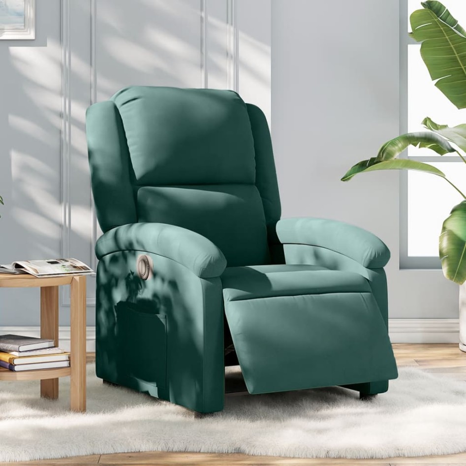 Sillón reclinable eléctrico de terciopelo verde