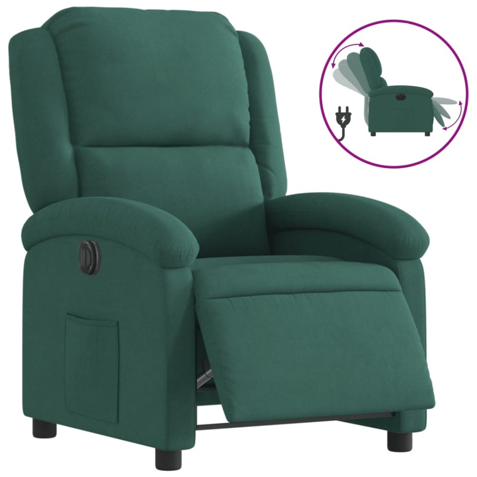 Sillón reclinable eléctrico de terciopelo verde