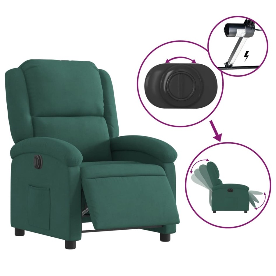 Sillón reclinable eléctrico de terciopelo verde