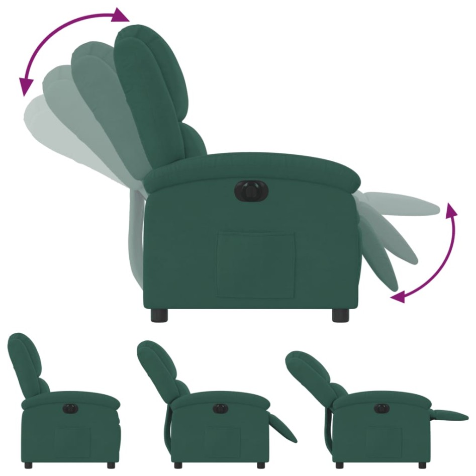 Sillón reclinable eléctrico de terciopelo verde