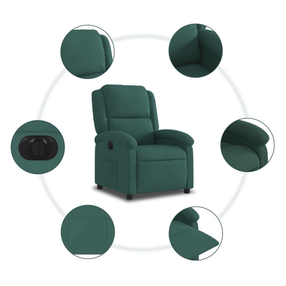 Sillón reclinable eléctrico de terciopelo verde