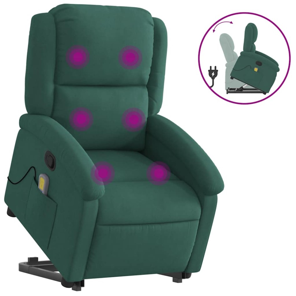 Sillón reclinable de masaje elevable terciopelo verde
