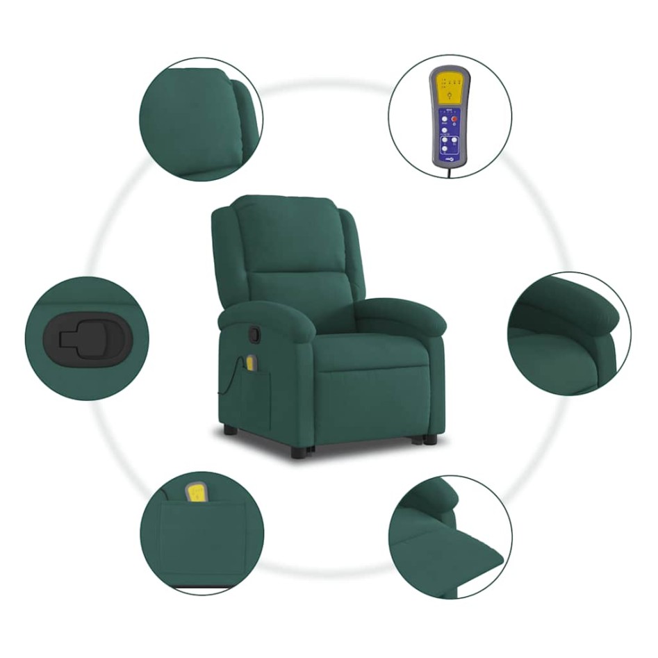 Sillón reclinable de masaje elevable terciopelo verde