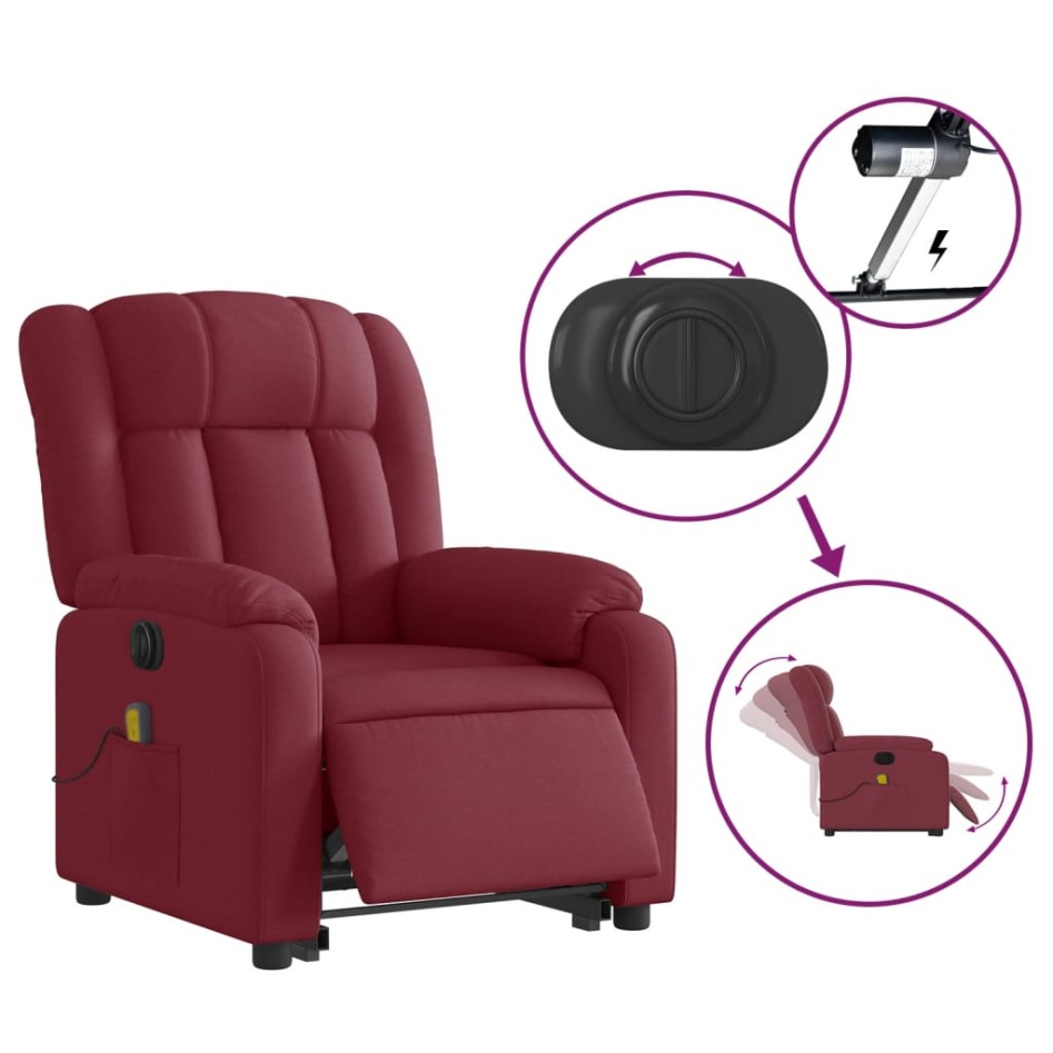 Sillón de masaje elevable eléctrico tela rojo