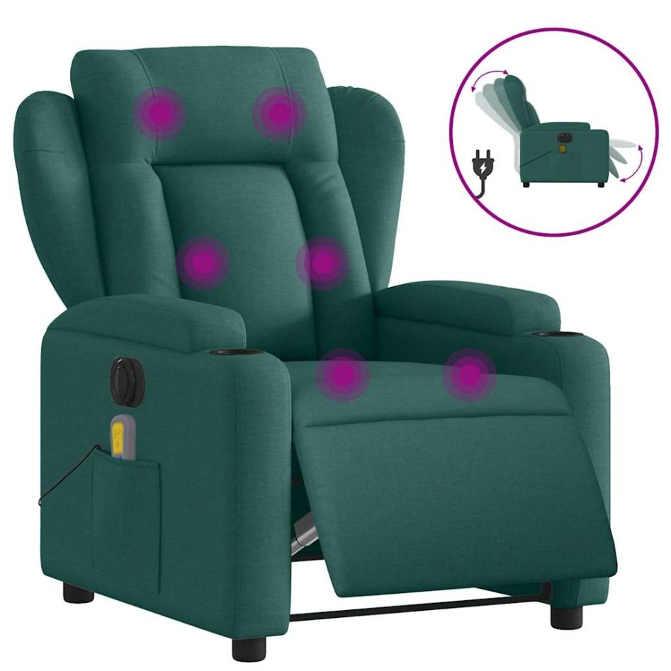 Sillón reclinable de masaje eléctrico tela verde