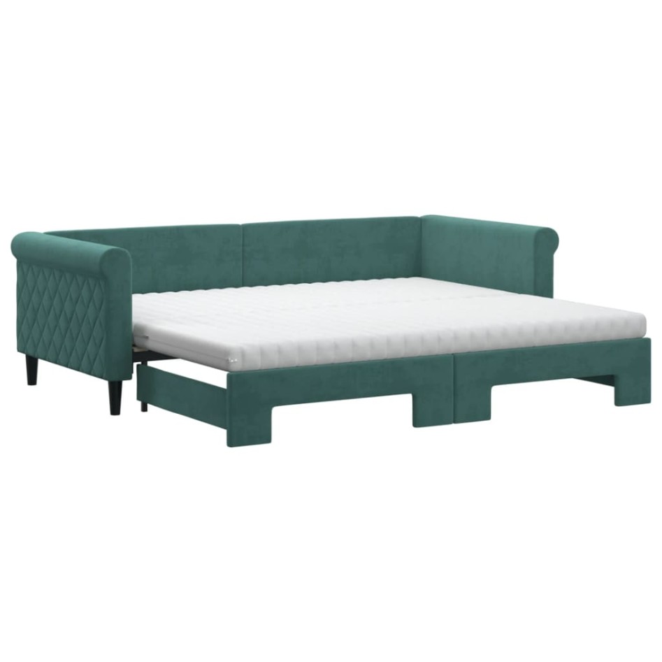 Sofá cama nido con colchón terciopelo verde oscuro 90x200