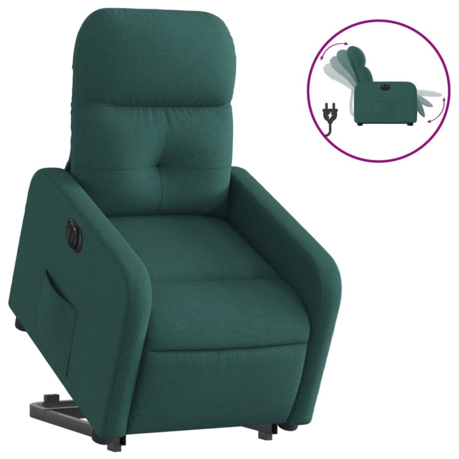 Sillón eléctrico reclinable elevable de tela verde