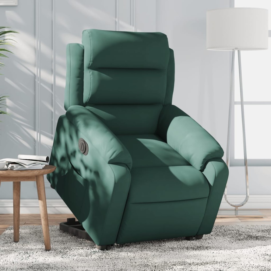 Sillón eléctrico reclinable elevable de terciopelo verde