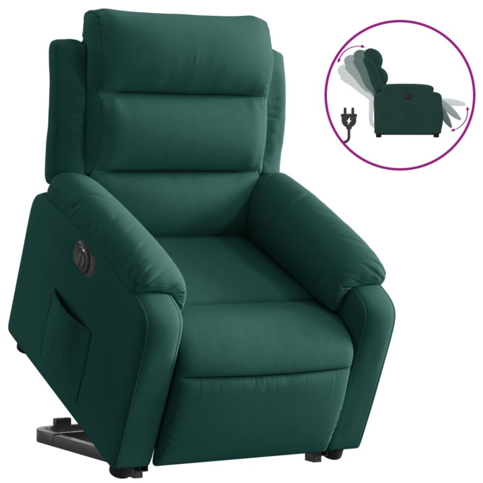 Sillón eléctrico reclinable elevable de terciopelo verde