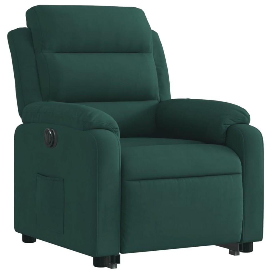 Sillón eléctrico reclinable elevable de terciopelo verde
