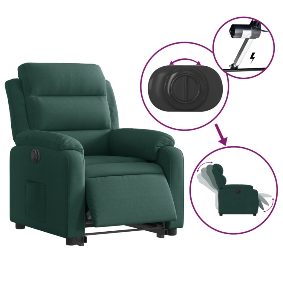 Sillón eléctrico reclinable elevable de terciopelo verde