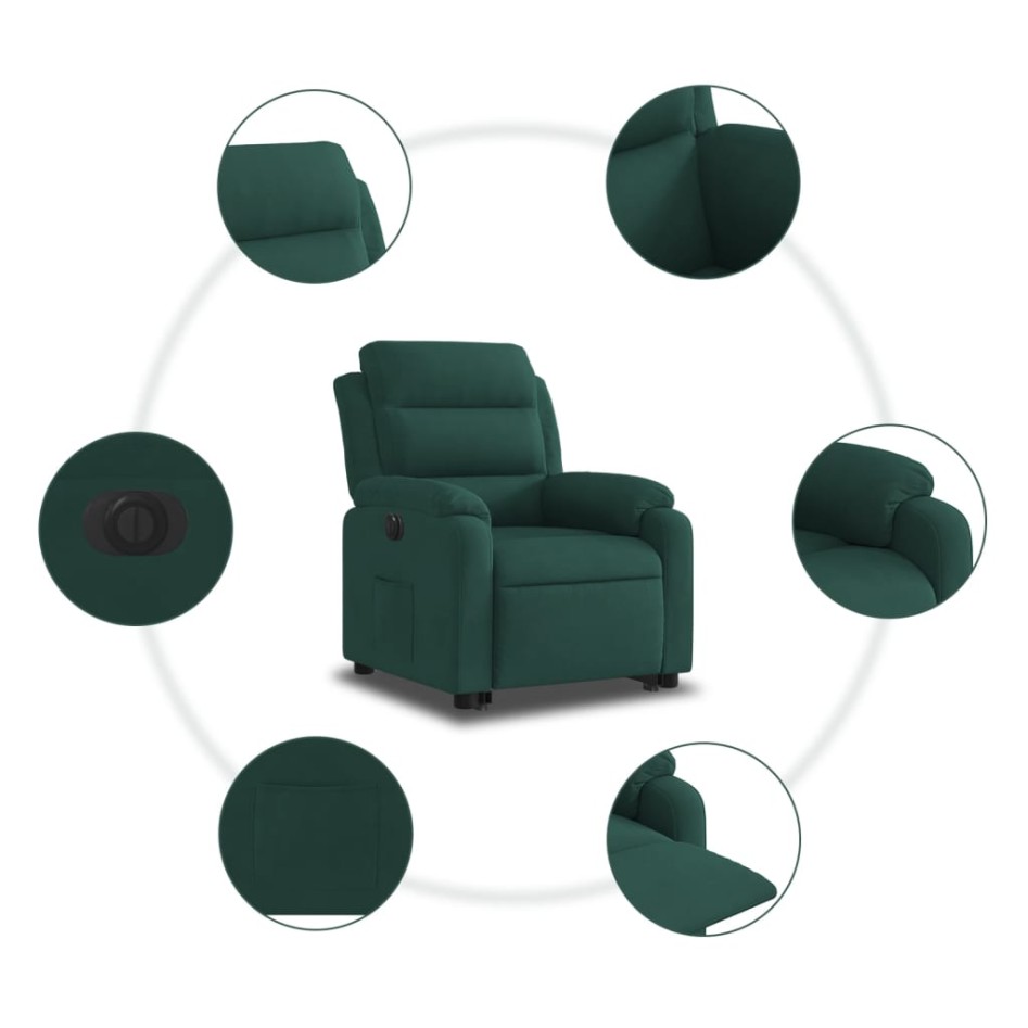 Sillón eléctrico reclinable elevable de terciopelo verde