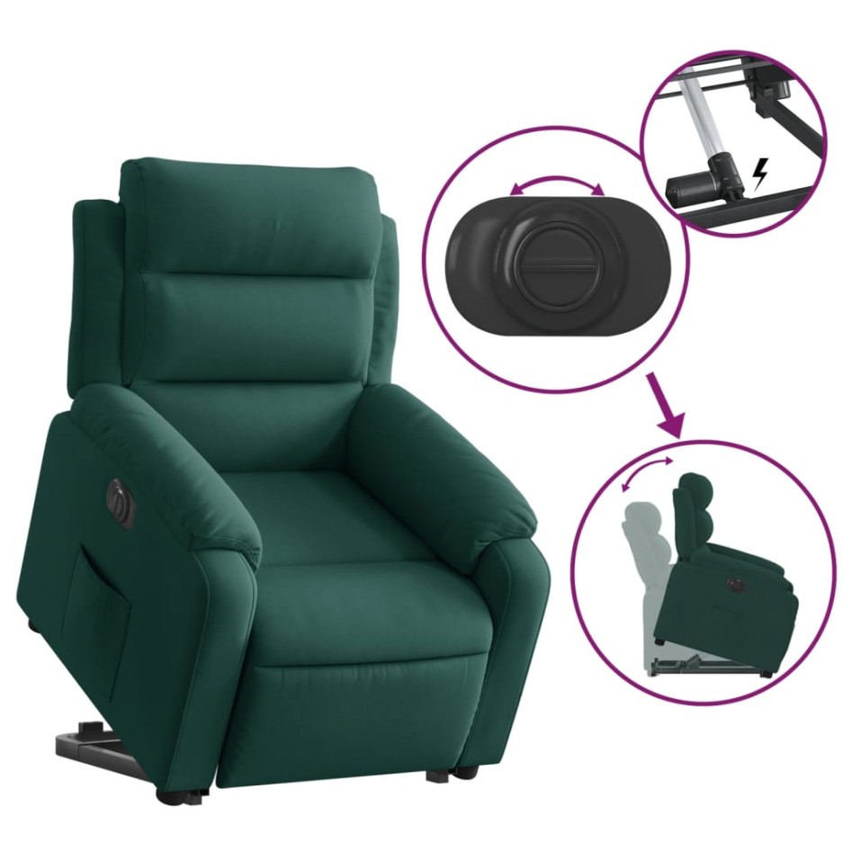 Sillón eléctrico reclinable elevable de terciopelo verde