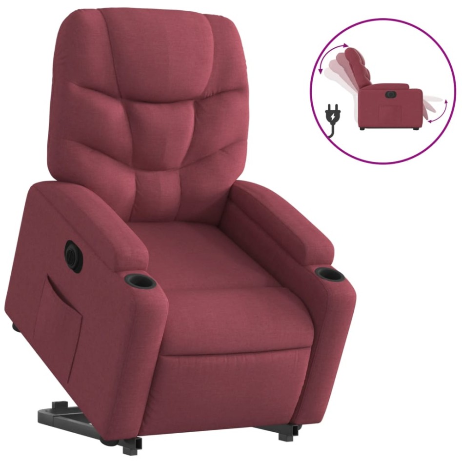 Sillón eléctrico reclinable elevable de tela rojo