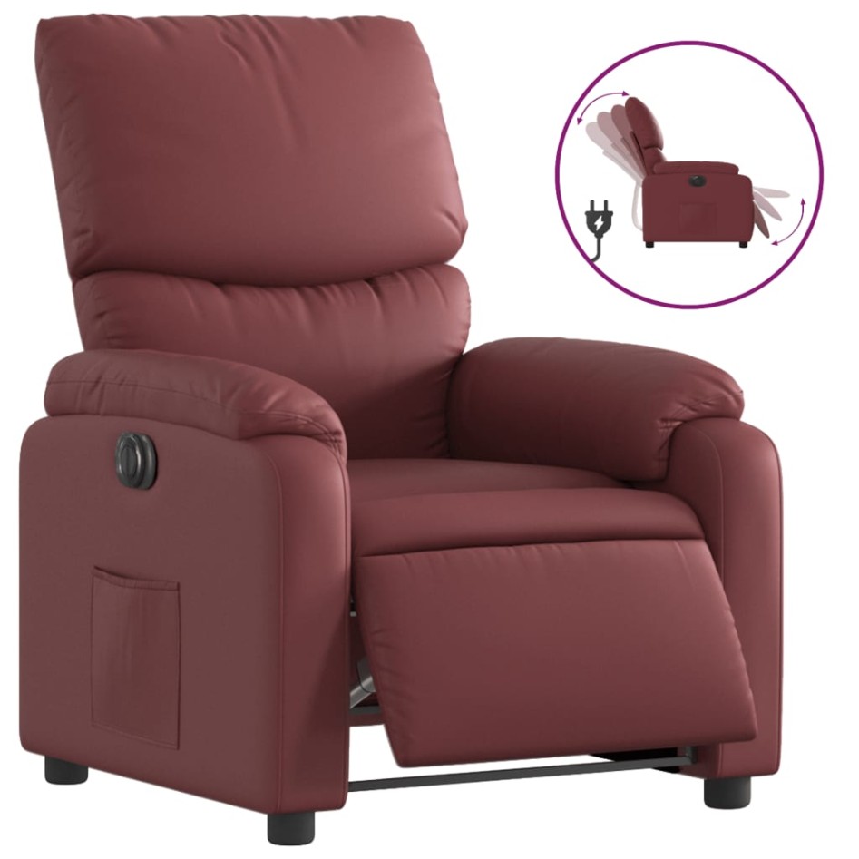 Sillón reclinable eléctrico de cuero sintético rojo