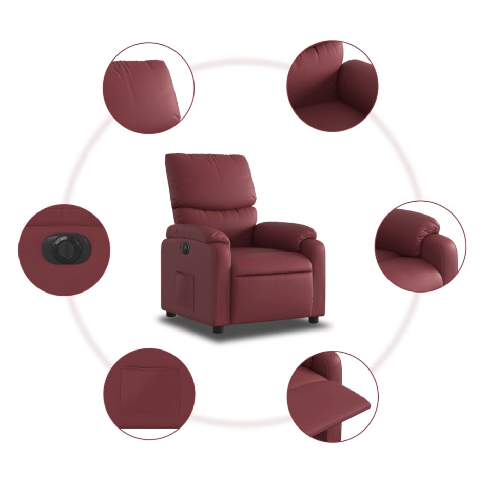 Sillón reclinable eléctrico de cuero sintético rojo