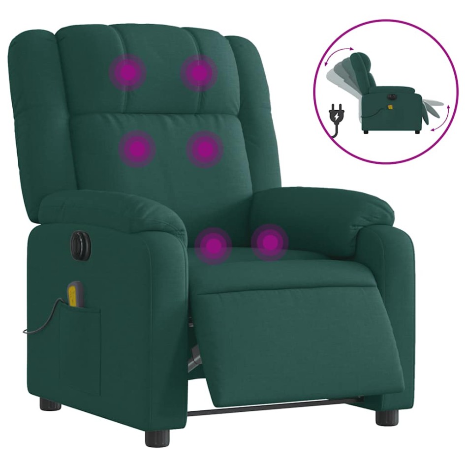Sillón reclinable de masaje eléctrico tela verde