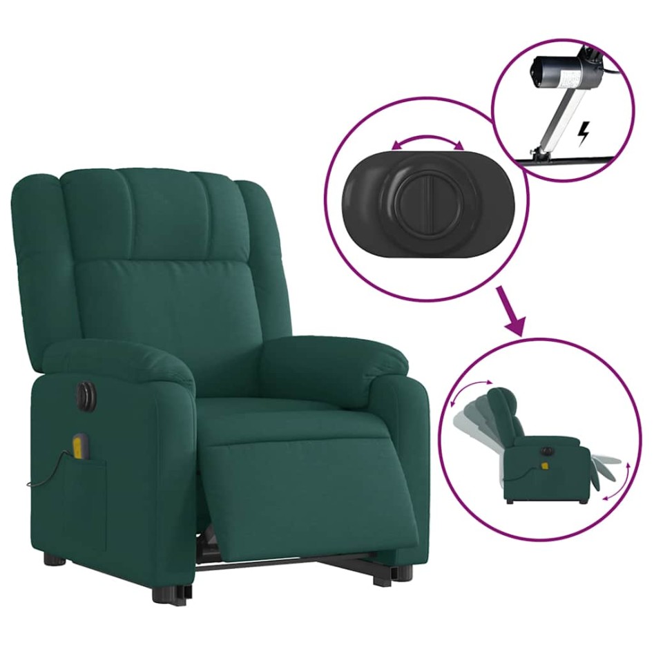 Sillón masaje eléctrico reclinable elevable tela verde