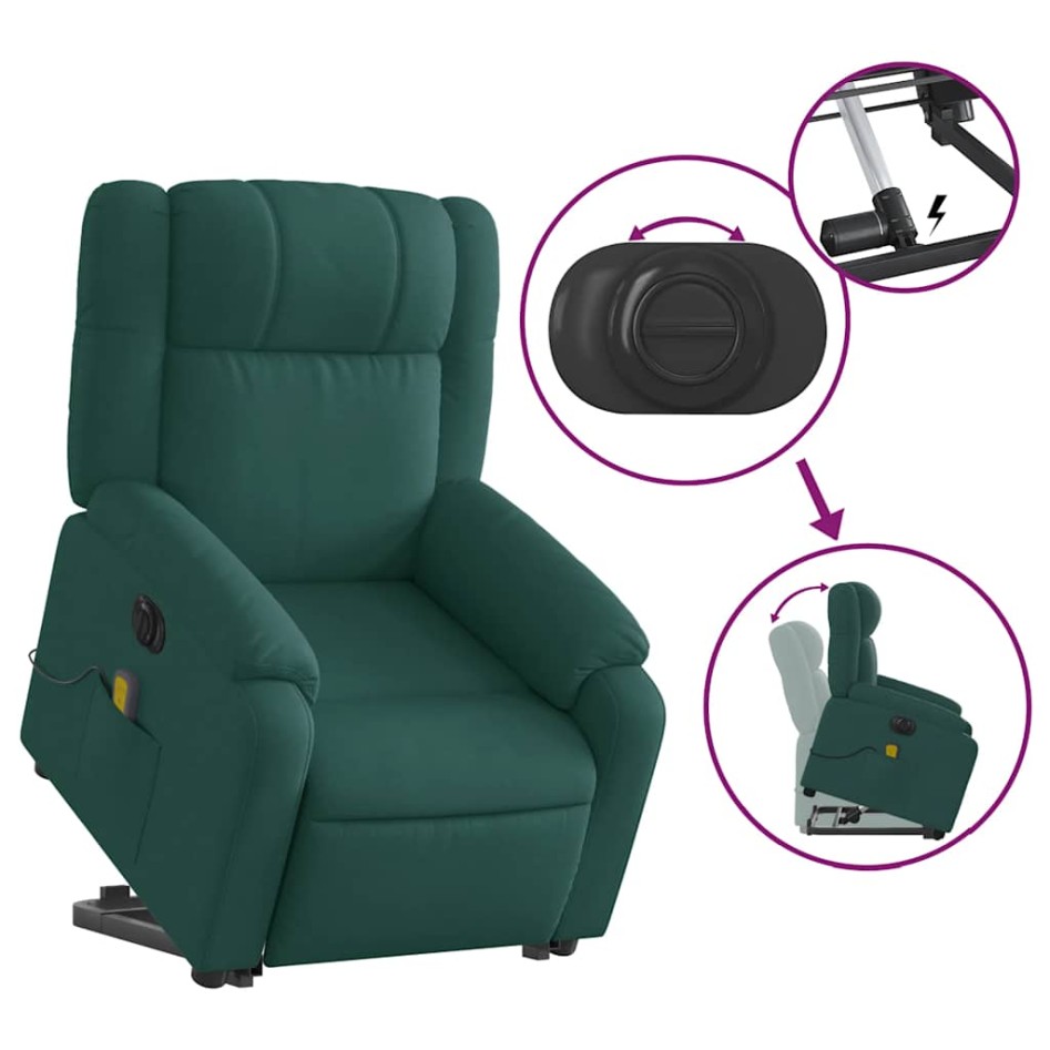 Sillón masaje eléctrico reclinable elevable tela verde
