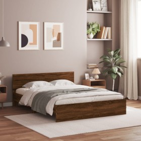 Estructura de cama con cabecero marrón roble 140x200