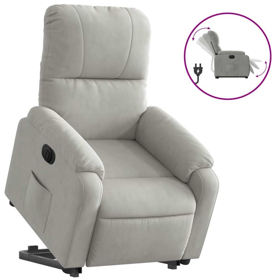 Sillón eléctrico reclinable elevable tela microfibra gris