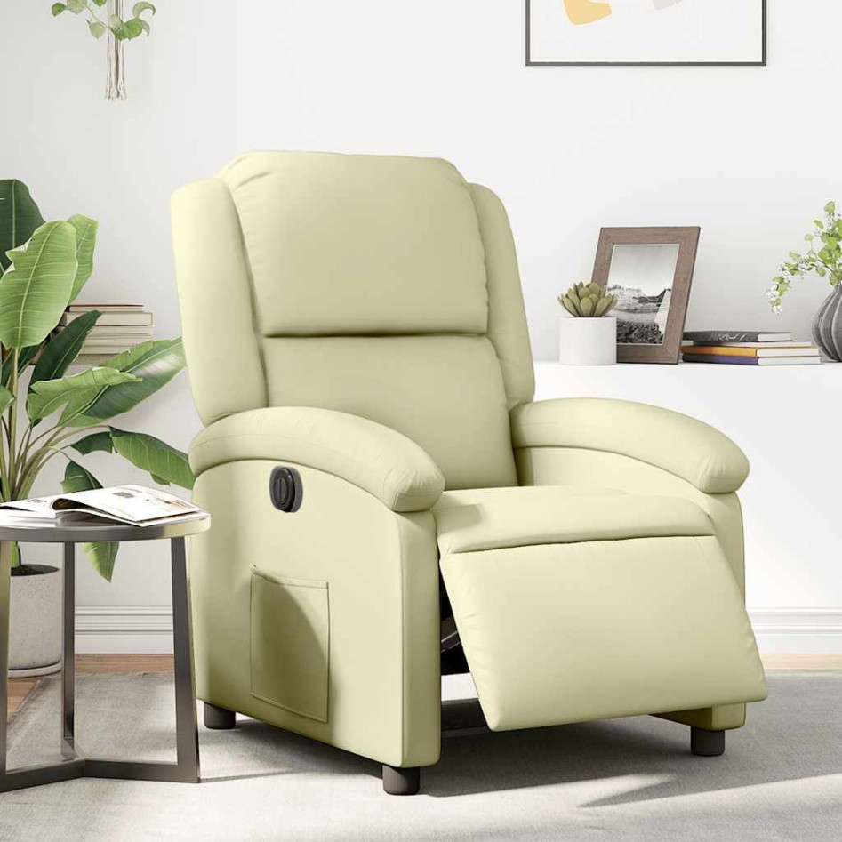 Sillón reclinable eléctrico de cuero auténtico blanco