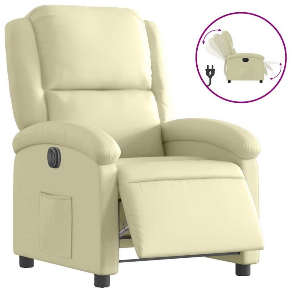 Sillón reclinable eléctrico de cuero auténtico blanco