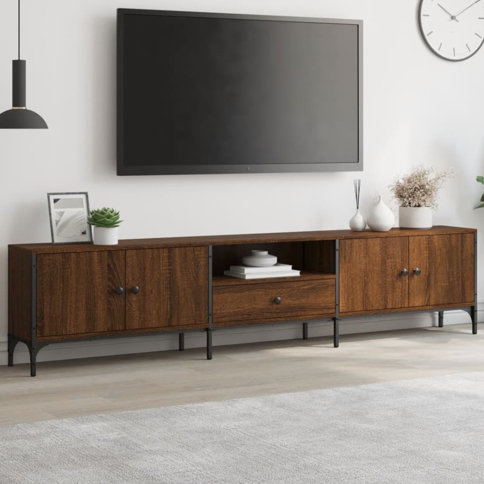 Mueble de TV cajón madera ingeniería roble marrón 200x25x44
