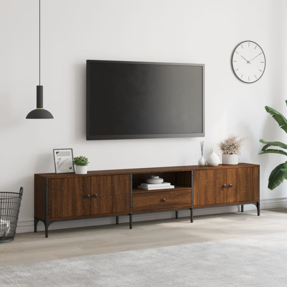 Mueble de TV cajón madera ingeniería roble marrón 200x25x44