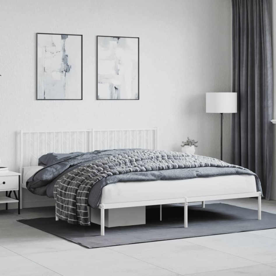 Estructura cama sin colchón con cabecero metal blanco
