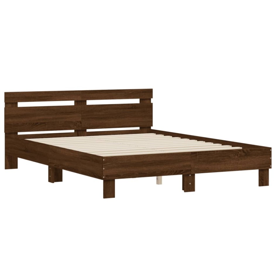 Cama con cabecero madera de ingeniería marrón roble 140x190