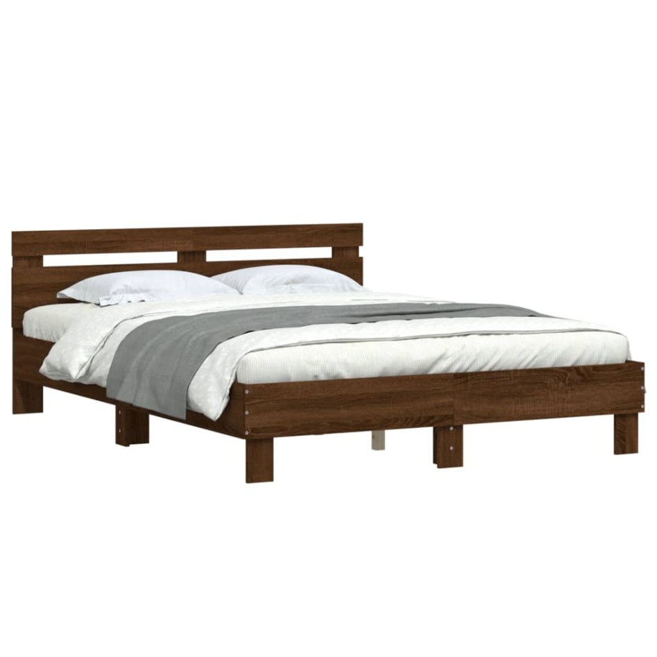 Cama con cabecero madera de ingeniería marrón roble 140x190