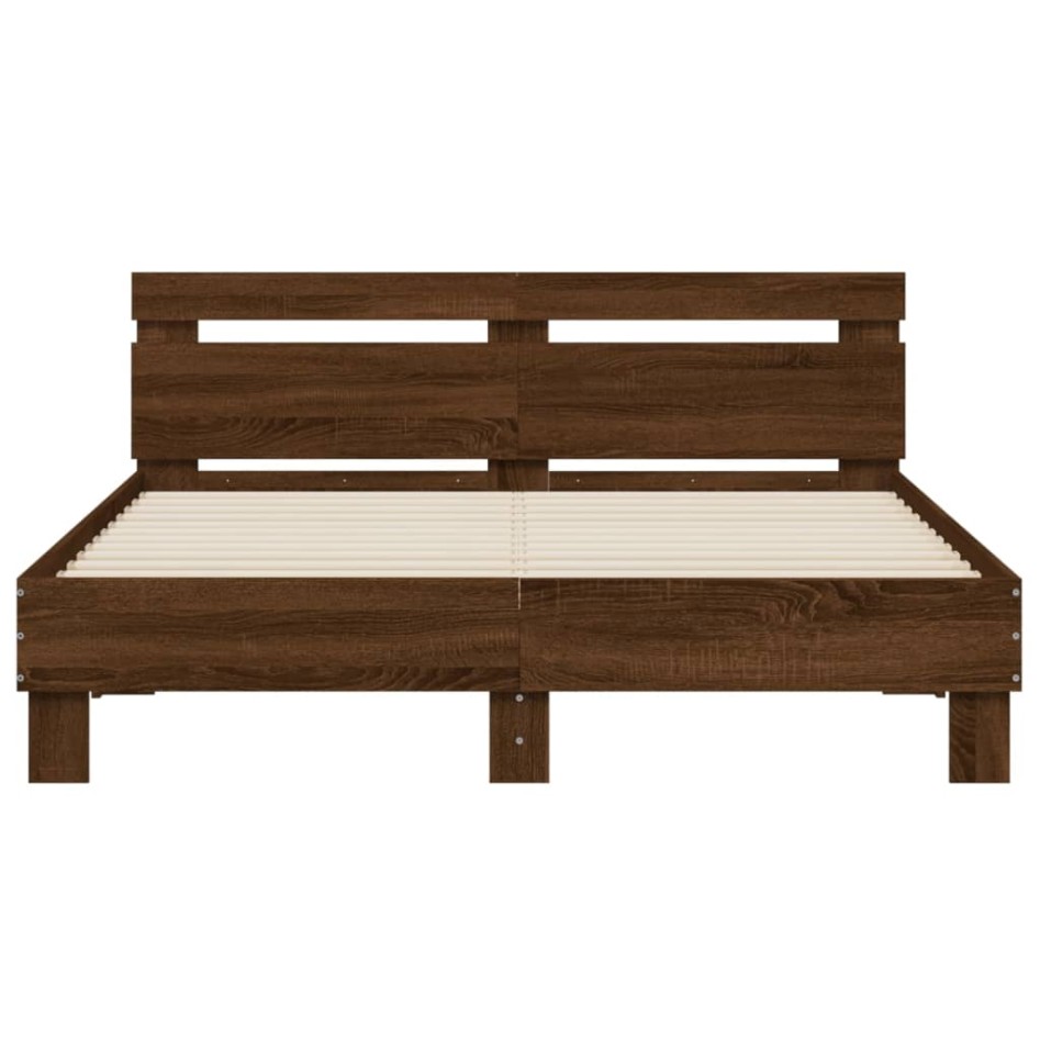 Cama con cabecero madera de ingeniería marrón roble 140x190