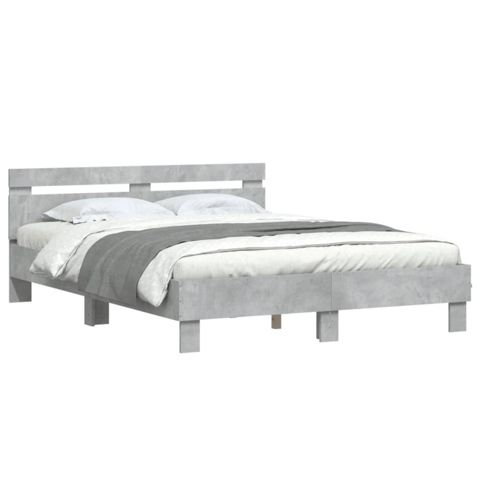 Cama con cabecero madera de ingeniería gris hormigón 140x190