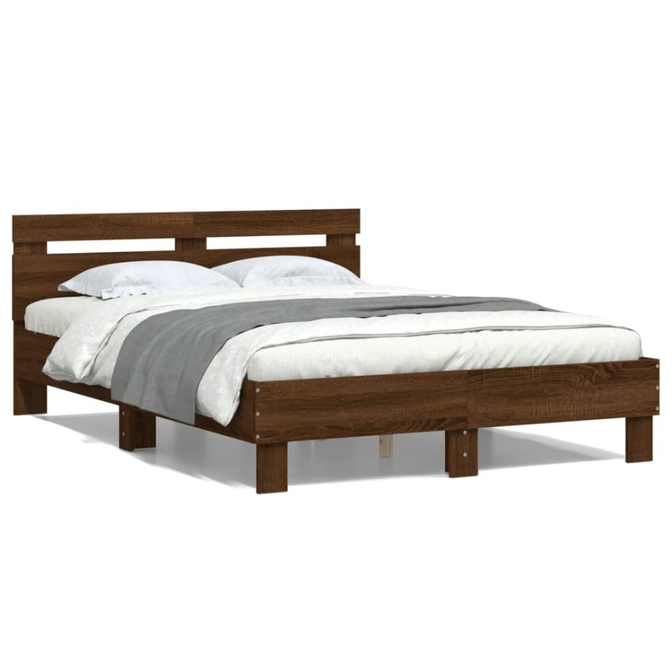 Cama con cabecero madera de ingeniería marrón roble 120x190