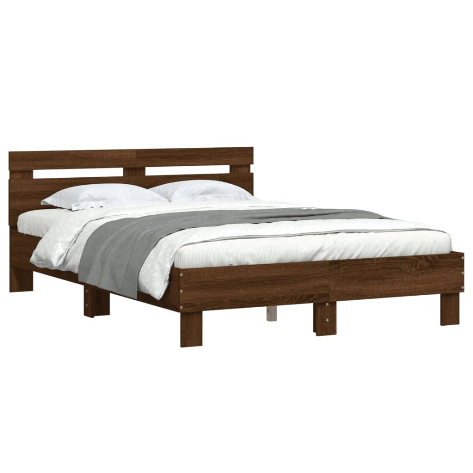 Cama con cabecero madera de ingeniería marrón roble 120x190